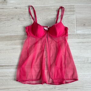 Victoria’s Secret Red Babydoll Lingerie Sheer Open Front 36B